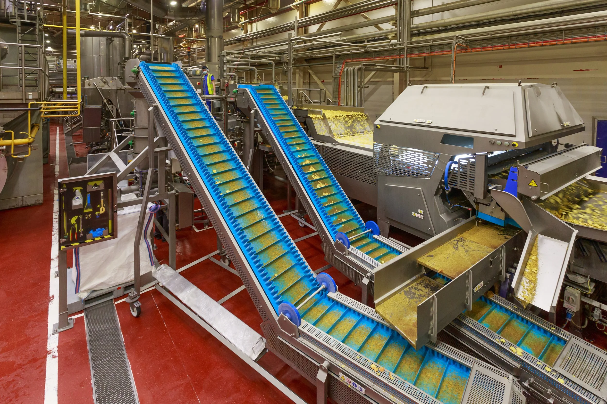 Close-up of heavy-duty welded steel conveyor chains